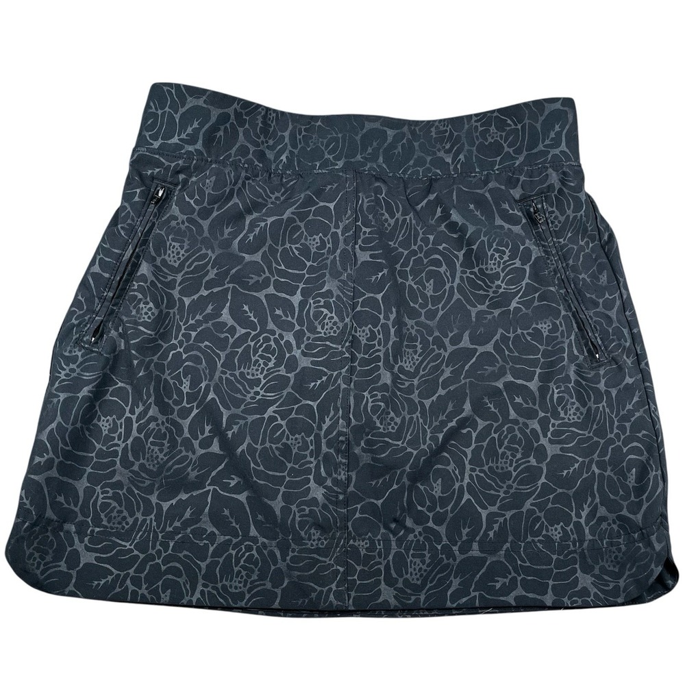 Orvis Embossed Pull-On Travel Skort Black Rose Pockets Golf Women's Size Small